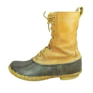 Vintage LL Bean Brown Leather Lace Up Unlined Mid Calf Hunting Duck Boots Size 8
